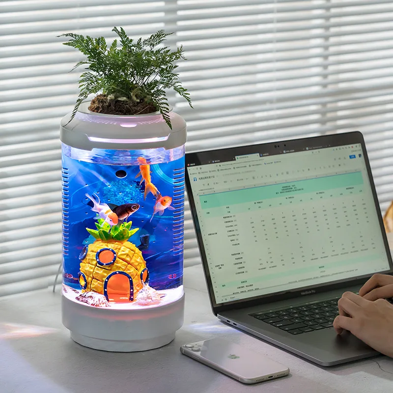 Acuario de escritorio LED plástico con filtro y luz para peces