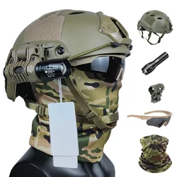 Casco táctico completo AQzxdc con visera facial, gafas y linterna LED