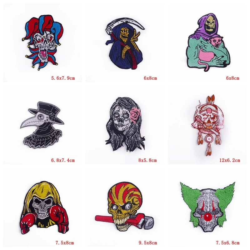 Parche bordado calavera punk termoadhesivo para chaquetas tácticas - imagen 2