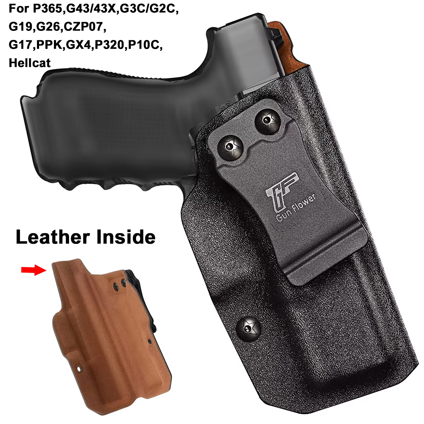 Funda interior de cuero IWB para Glock G19 y G17, G43 43X, y más