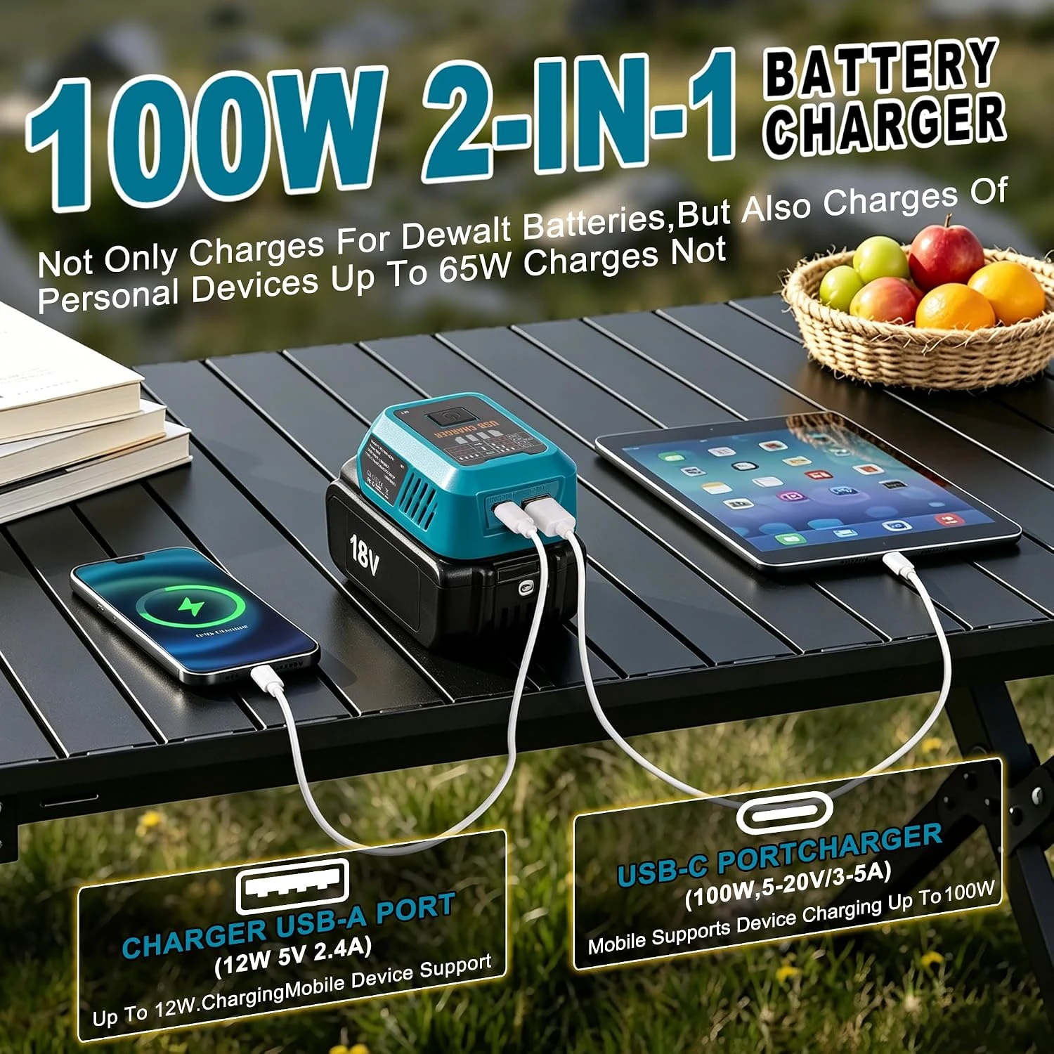 Cargador USB de 100 W para baterías 18/20 V multimarca - imagen 2