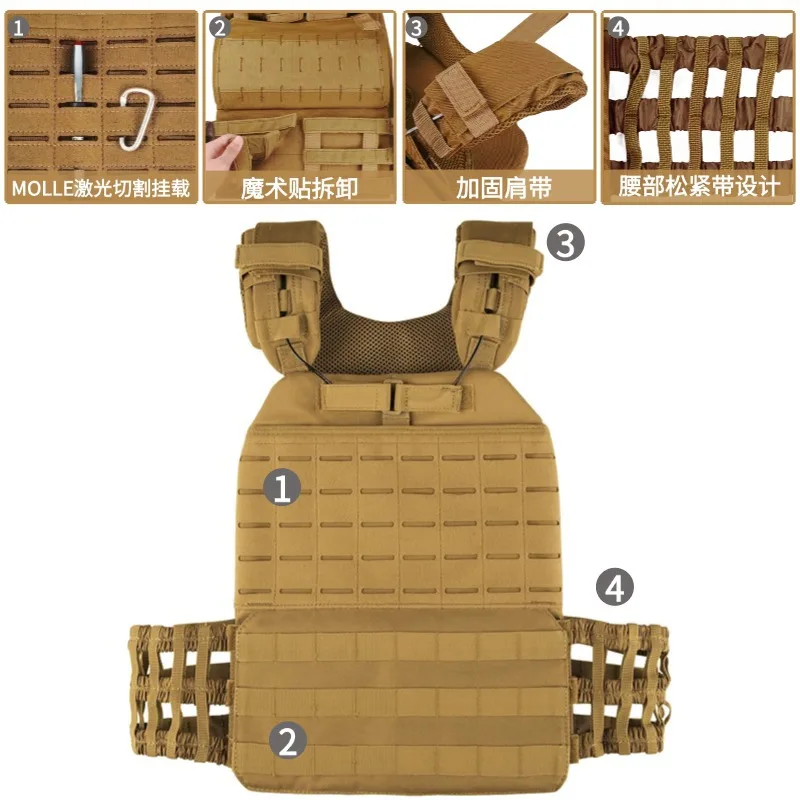 Chaleco táctico ligero MOLLE con soporte de carga y ajuste rápido