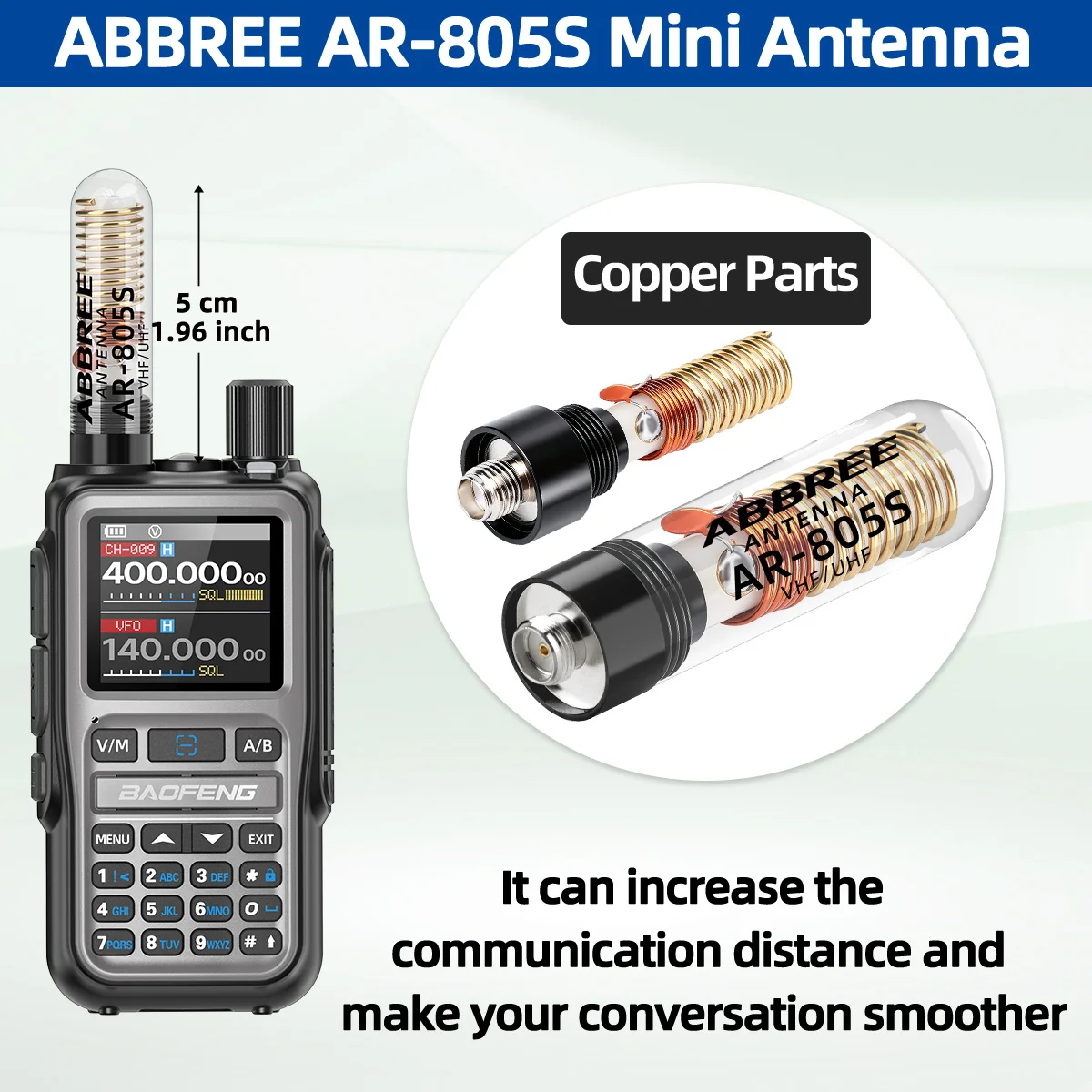 Antena alta ganancia ABBREE AR-805S doble banda VHF UHF SMA - imagen 3