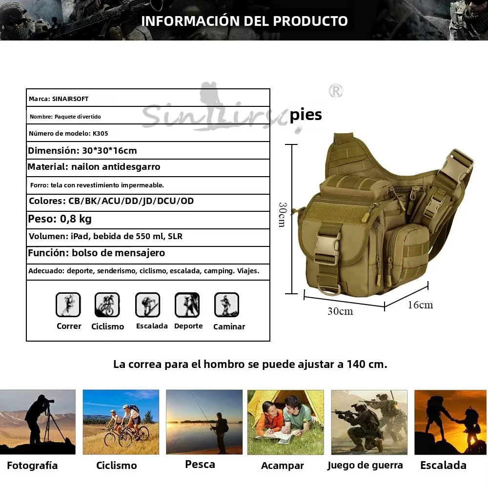 Bandolera táctica MOLLE camuflaje para senderismo - imagen 3