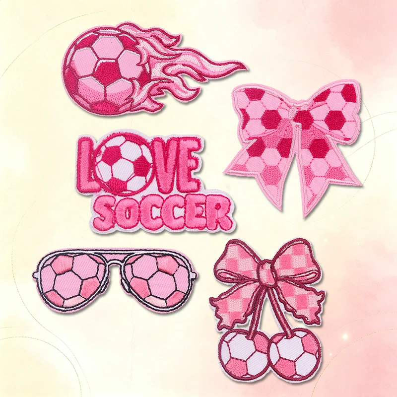 Parches termoadhesivos bordados fútbol lazo rosa – DIY - imagen 4