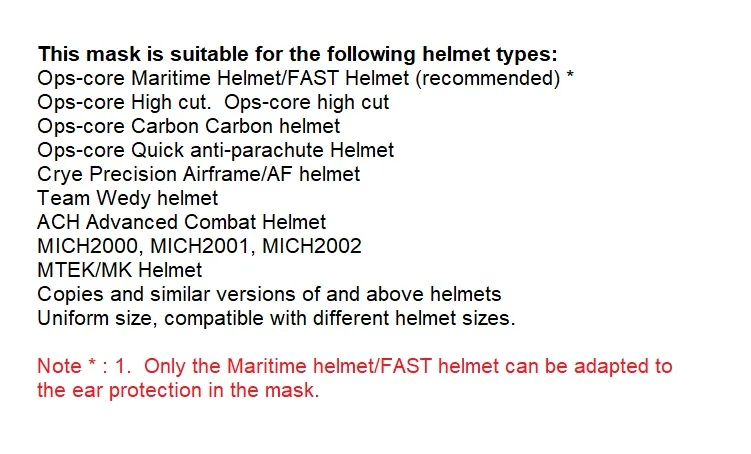 Máscara táctica para casco OPS-core con lentes de repuesto y protectores