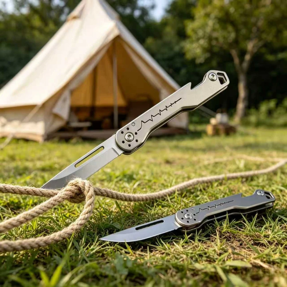 Cuchillo EDC plegable Titanio con llavero táctico - imagen 4