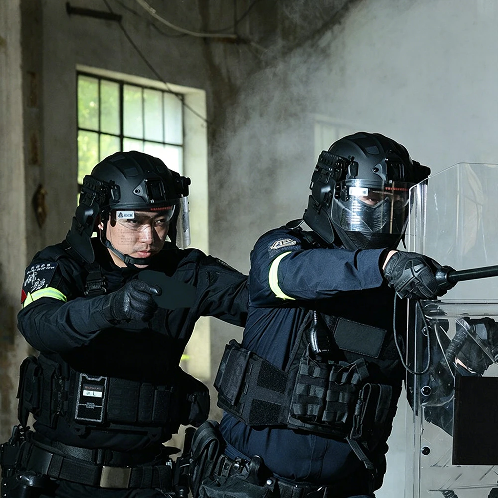 Casco táctico antidisturbios con gafas abatibles y máscara malla - imagen 5