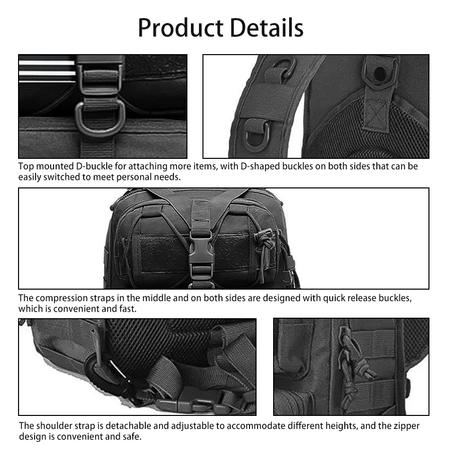 Bolso de pecho táctico Oxford gran capacidad con correa compresión - imagen 4
