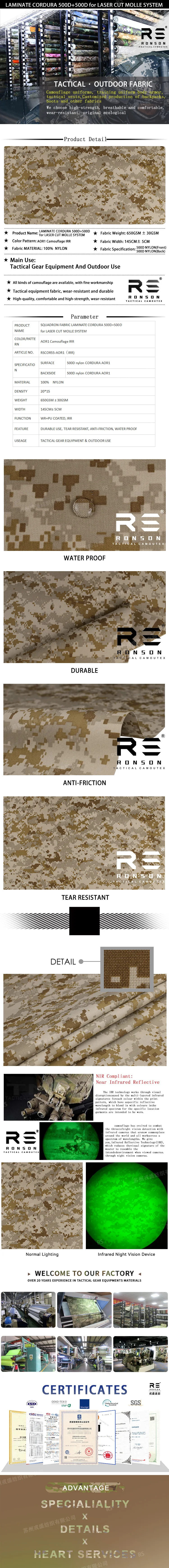 Chaleco táctico RONSON con camuflaje desértico digital AOR1 y sistema MOLLE cortado con láser