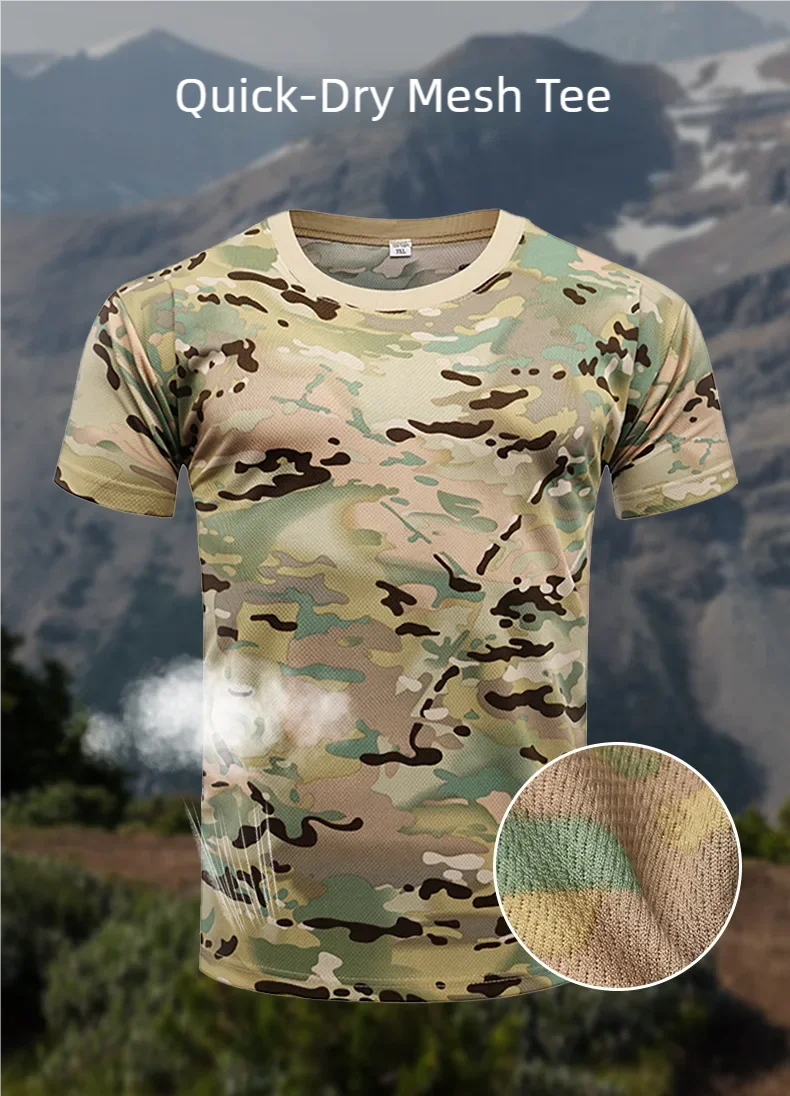 Camiseta de camuflaje de malla con manga corta