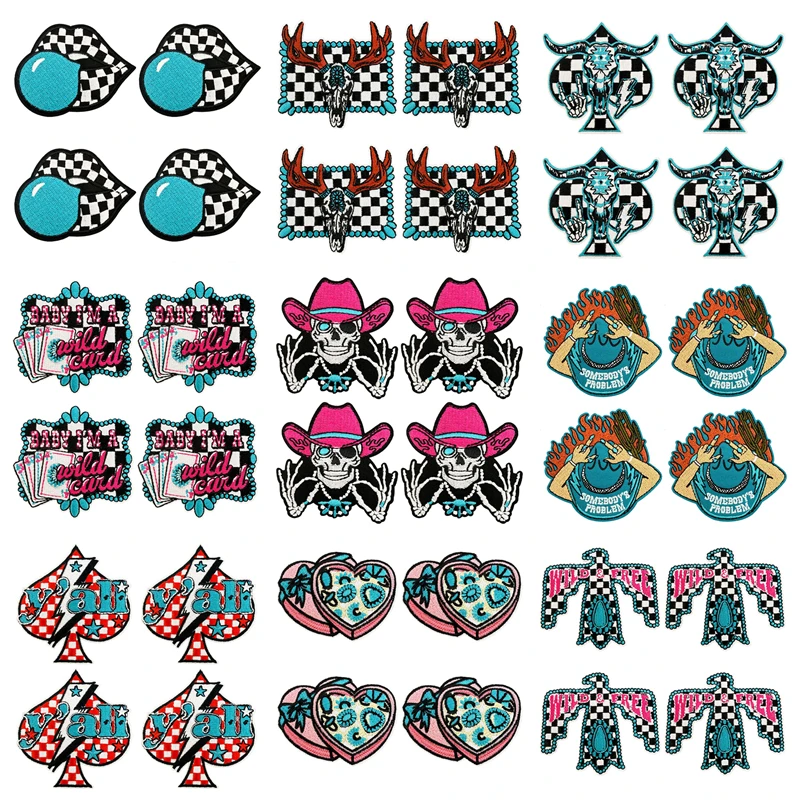 Parche termoadhesivo calavera ajedrez y labios retro occidental - imagen 5