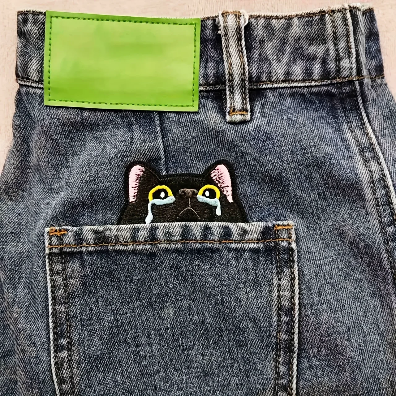 Parche Velcro táctico bordado gato negro llorando, termoadhesivo - imagen 3