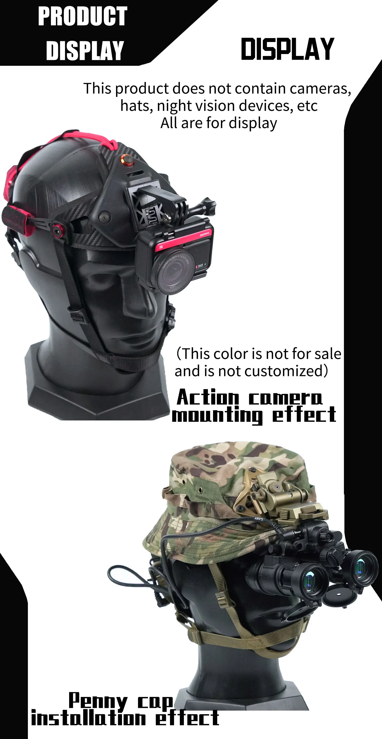Producto montado en casco táctico