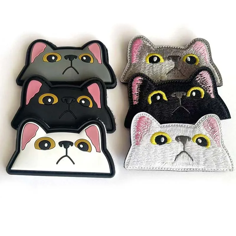 Parche táctico 3D gato bordado PVC con gancho y bucle mochila - imagen 3