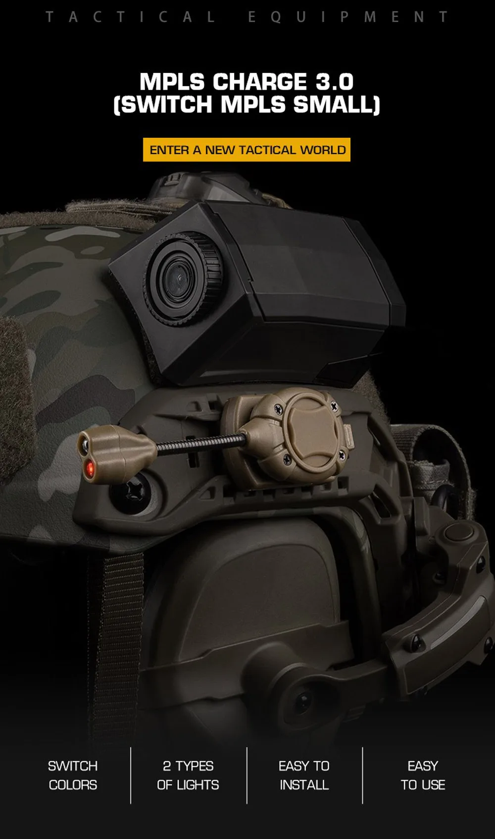 Lámpara táctica para casco con modos LED