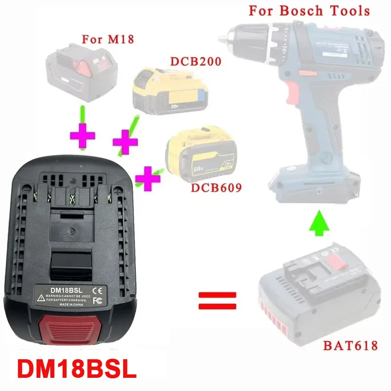 Adaptador de batería Bosch 18V para Dewalt 20V y Milwaukee 18V - imagen 2