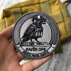 Raven Ops parche bordado táctico cuervo gris con velcro para mochila