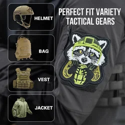 Parche táctico bordado mapache con velcro para casco y chaleco