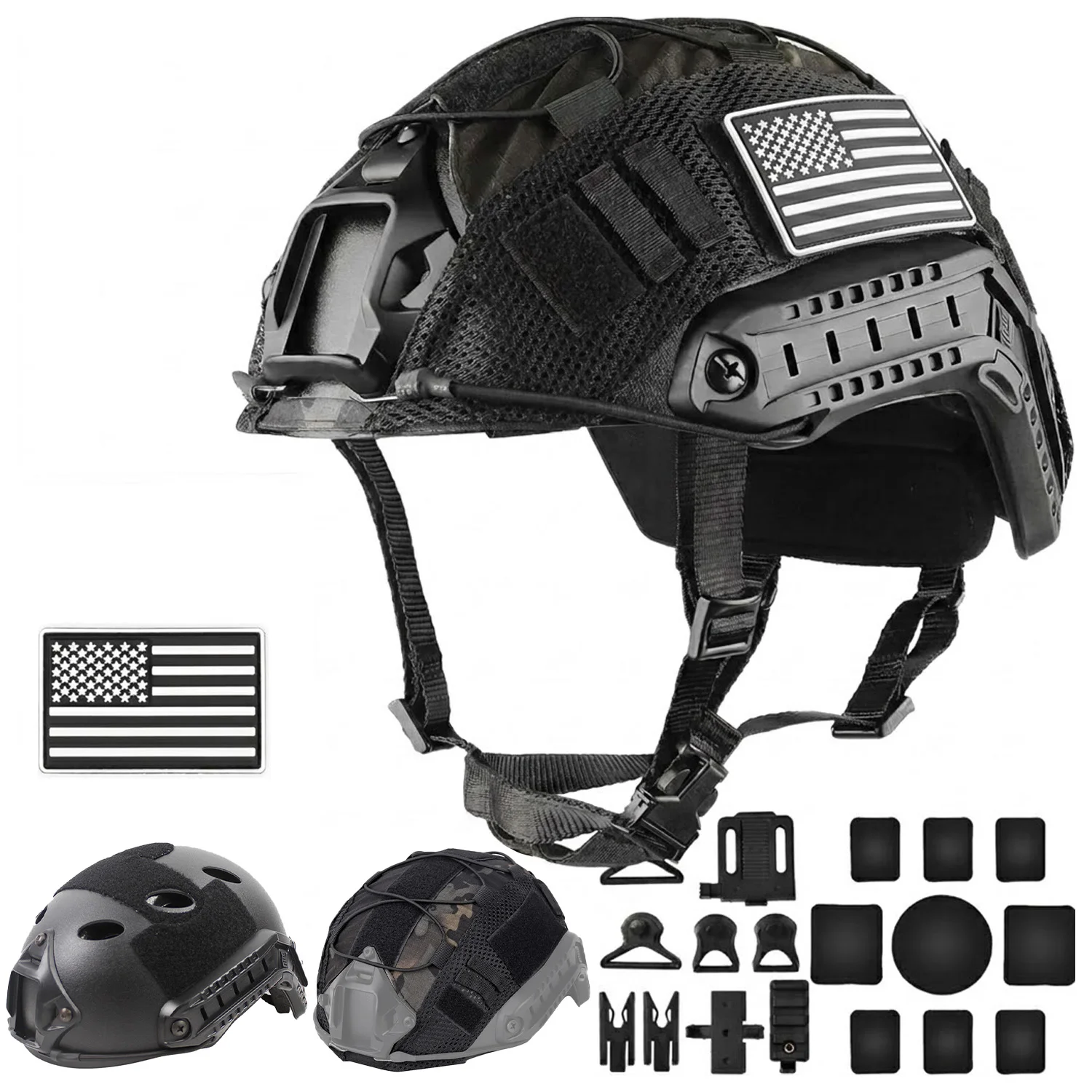 Casco táctico Airsoft tipo Fast PJ con funda y acolchado