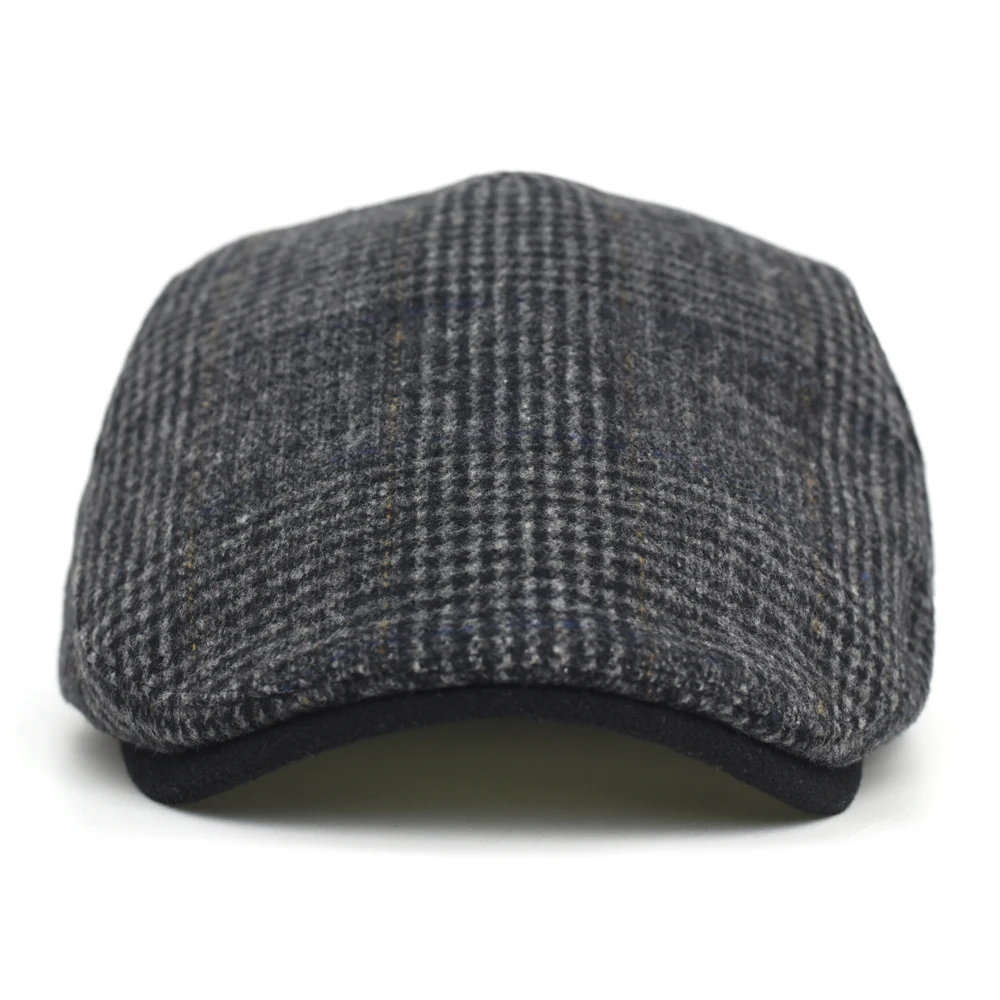 Gorra plana Gatsby vintage a cuadros de lana cálida con ajuste