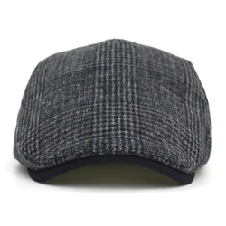 Gorra plana Gatsby vintage a cuadros de lana cálida con ajuste