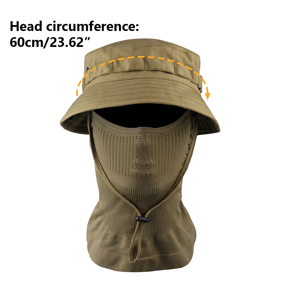 Sombrero boonie con protector de cuello puesto mostrando cobertura completa
