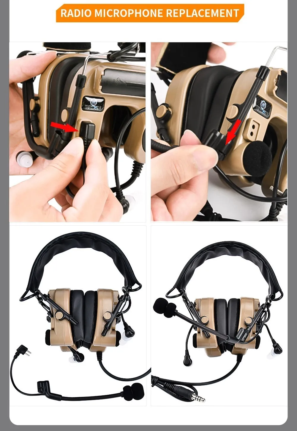 Auriculares tácticos WADSN C4U COMTAC IV en uso