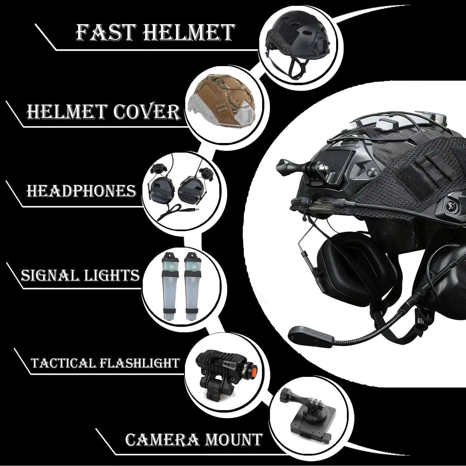 Casco táctico airsoft con luces de señal, linterna y comunicaciones - imagen 5