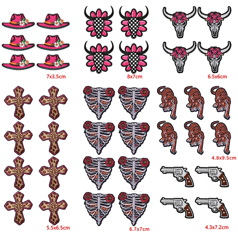 Parches tácticos termoadhesivos góticos de calavera, cruz y pistola - imagen 2