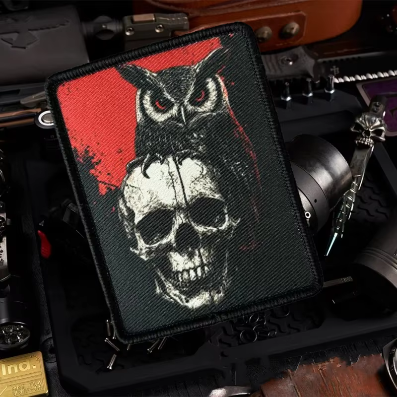 Parche MOLLE táctico velcro búho esqueleto - imagen 4