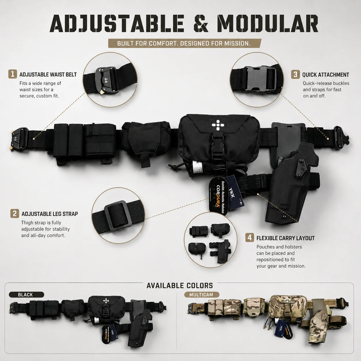 Cinturón táctico MOLLE con funda y correas – Airsoft, caza y outdoor