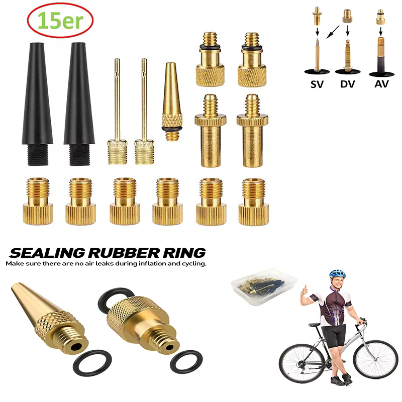 Kit adaptador válvula para bomba bicicleta cobre SV AV DV