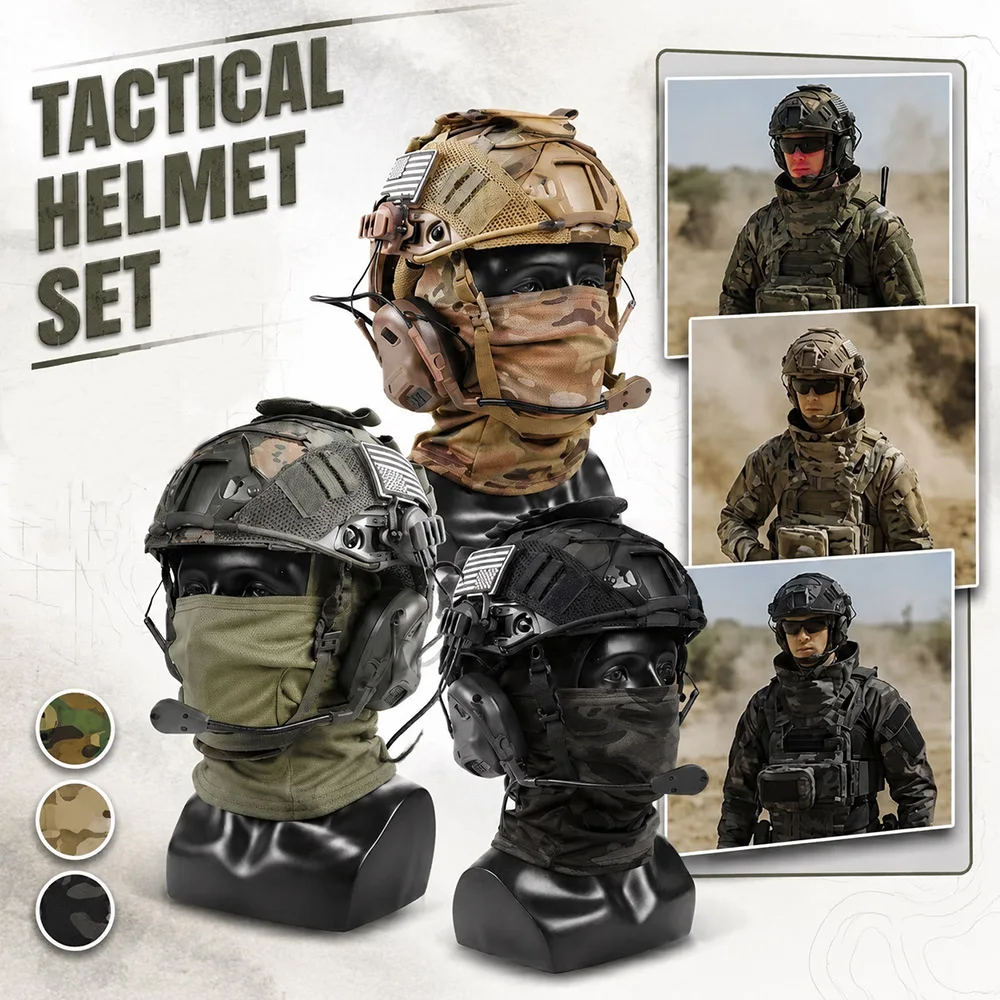 Conjunto de casco táctico para airsoft con pasamontañas y auriculares - imagen 3