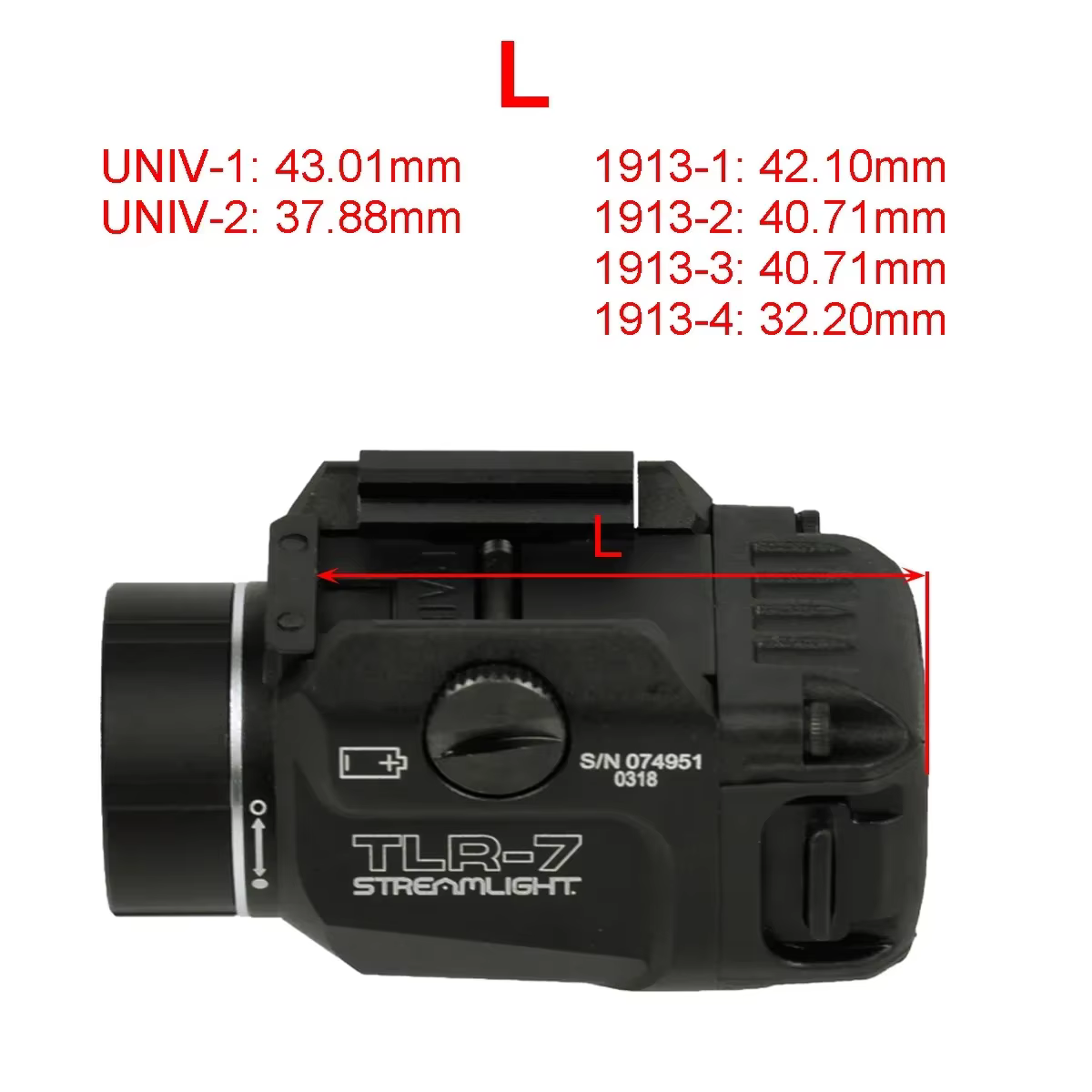 Linterna tactica TLR-1/HL/3/7/8 - 800 lumenes, riel 20 mm, aluminio - imagen 3