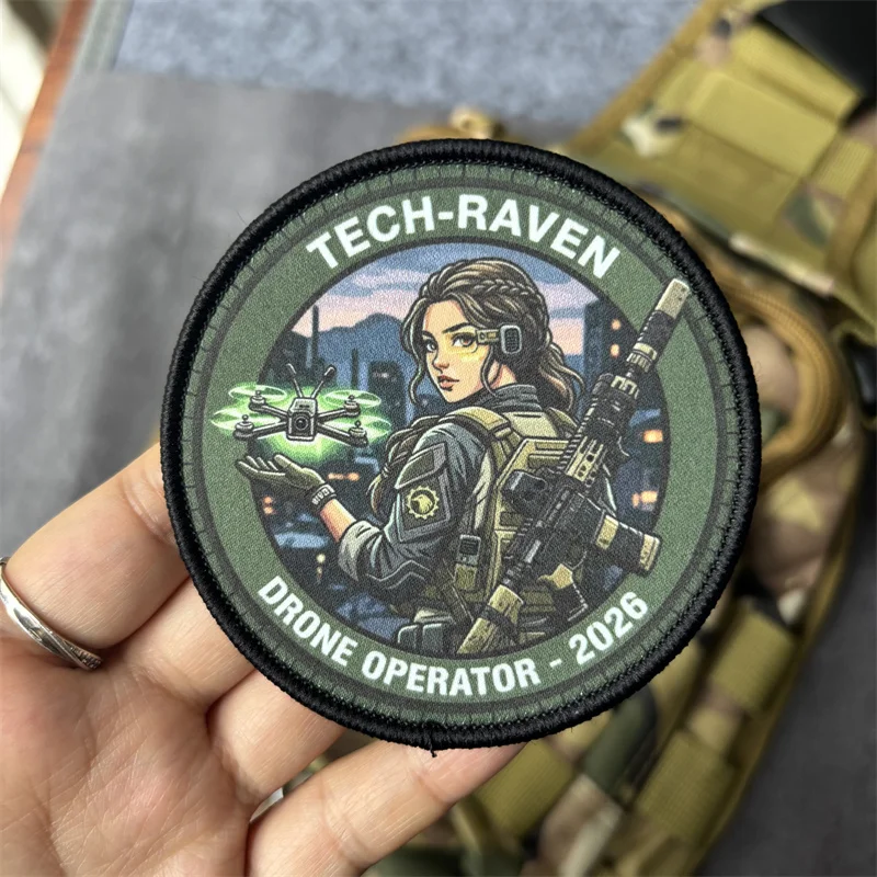 Parche táctico UAV bordado niña, insignia moral gancho y bucle