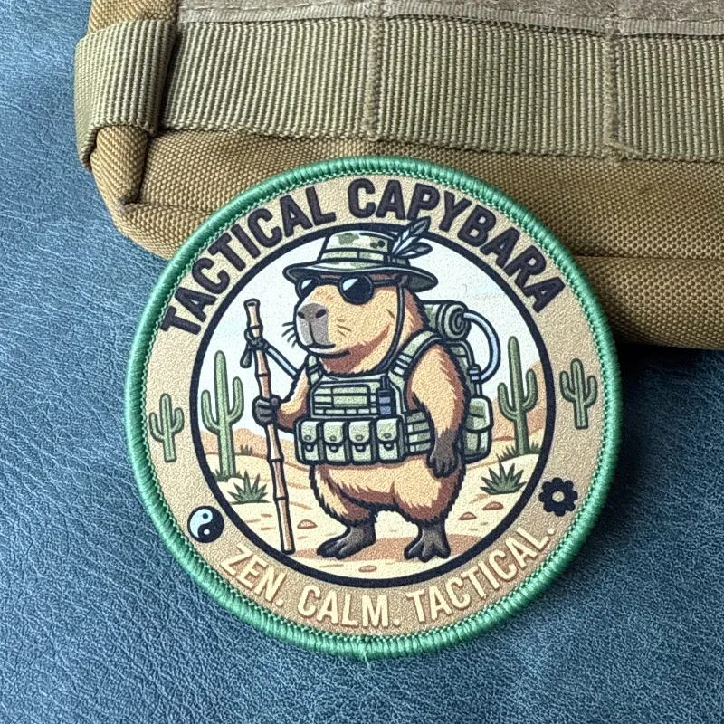Parche táctico de velcro capibara desierto cactus para mochila