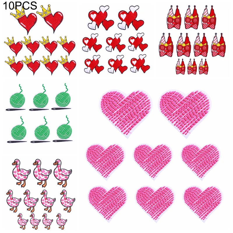 Set de 10 parches bordados de corazones y pato animados