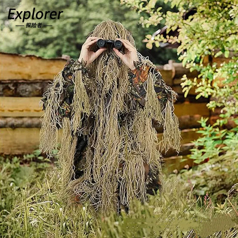 Ropa táctica camuflaje selvático 3D hojas marrones para caza