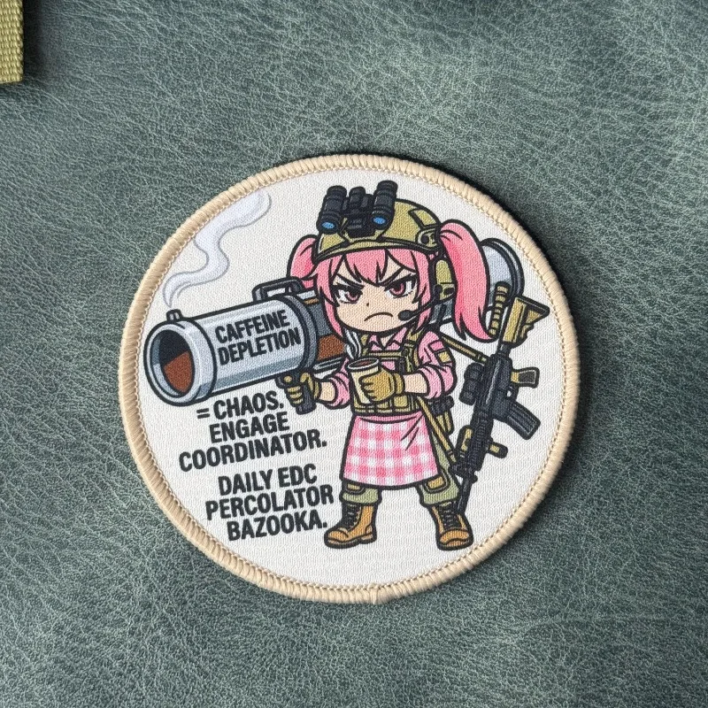 Parche táctico chica anime estilo kawaii agotamiento de cafeína - imagen 2