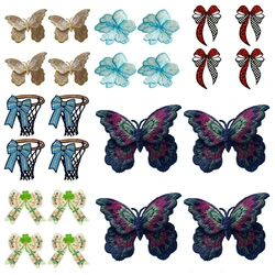 Parche termoadhesivo bordado florales mariposa con lazo para ropa