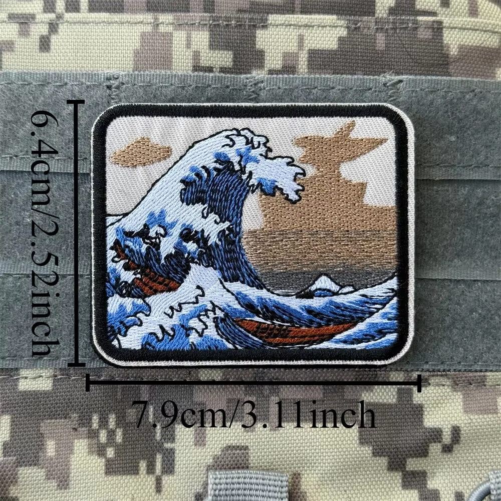 Parche bordado insignia moral ola grande con velcro gancho-bucle - imagen 4