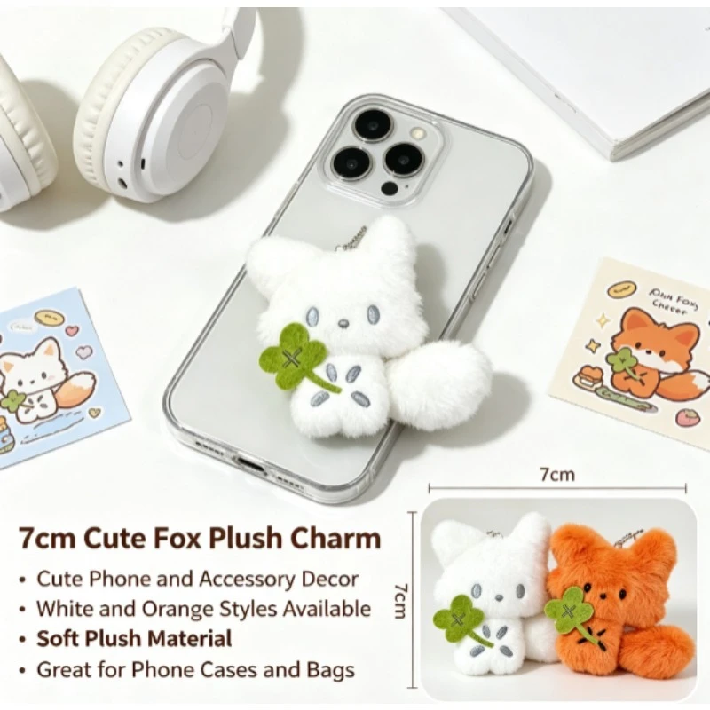 Llavero de peluche zorro blanco – Colgante para mochila o llaves - imagen 5