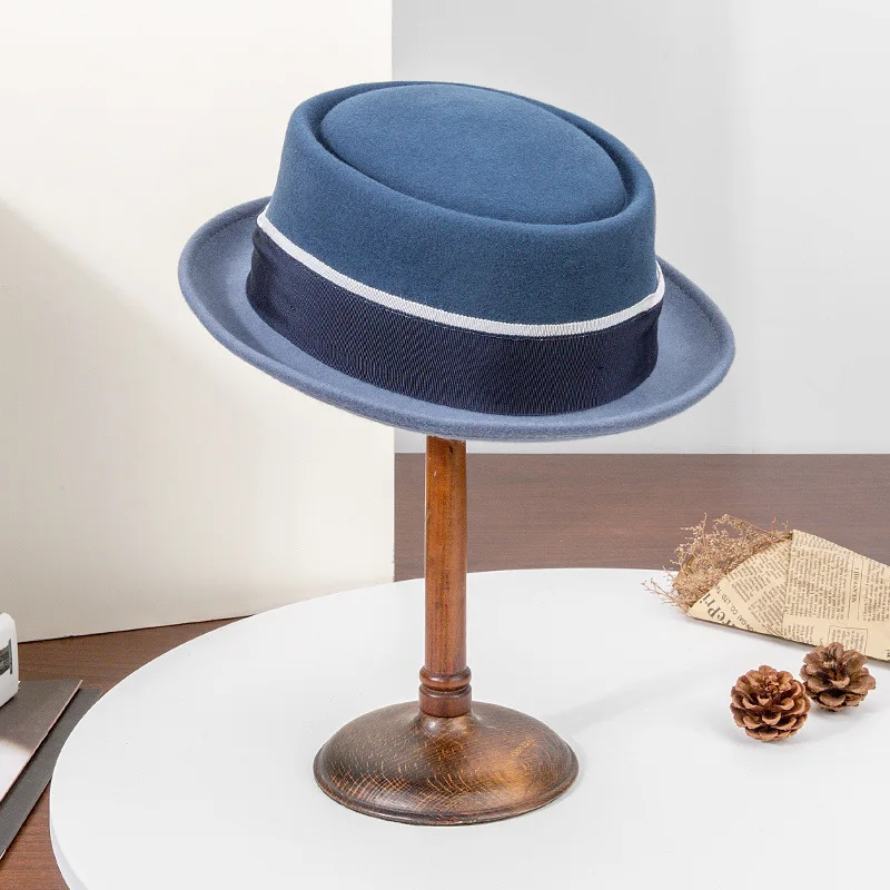 Sombrero fedora de lana para mujer con ala curvada y lazo