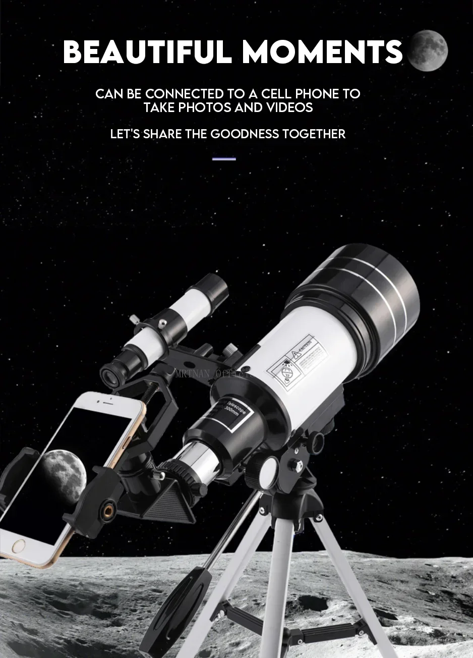 Telescopio astronómico profesional F30070 para observación lunar y de aves