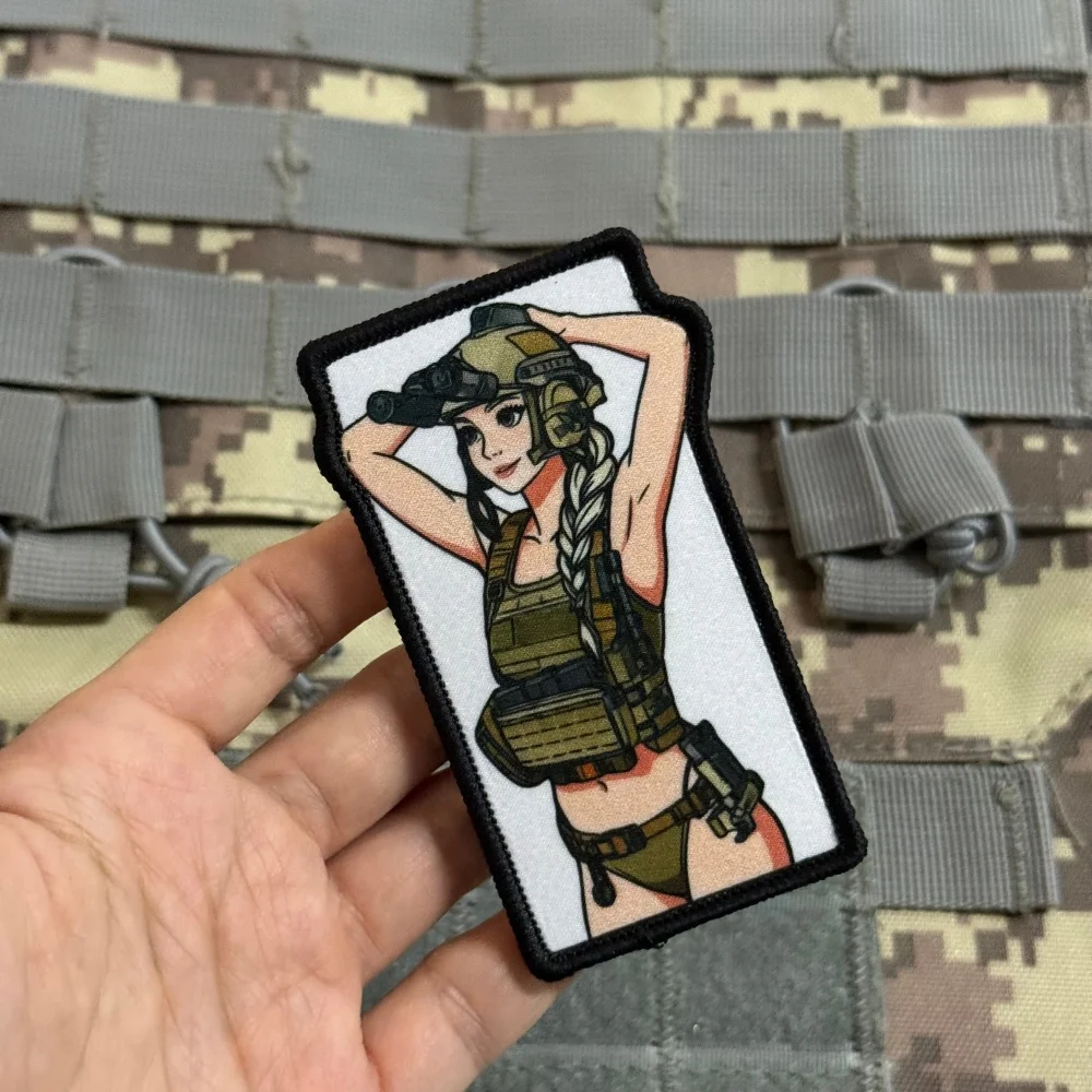 Parche táctico con velcro mochila, anime chica gafas visión nocturna - imagen 5