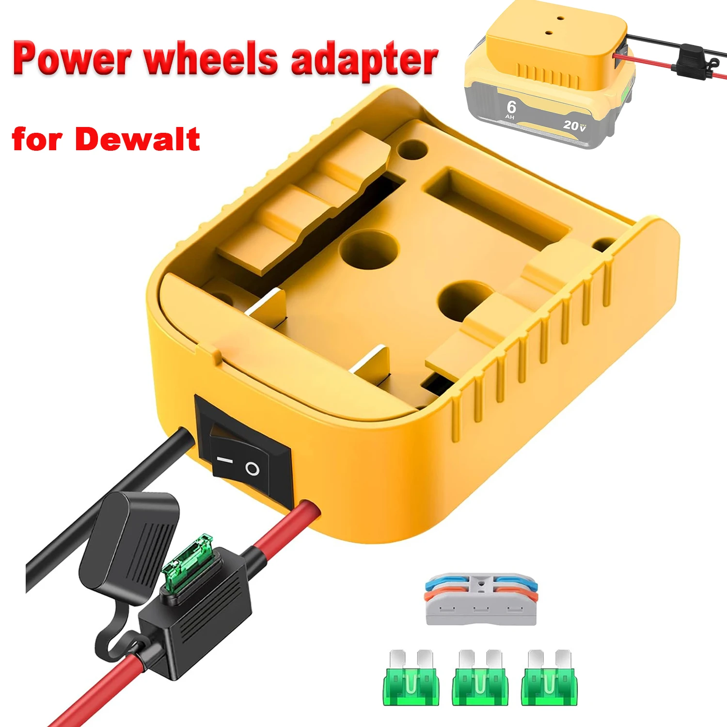 Adaptador Dewalt 20V a Power Wheels con interruptor y fusible - imagen 4