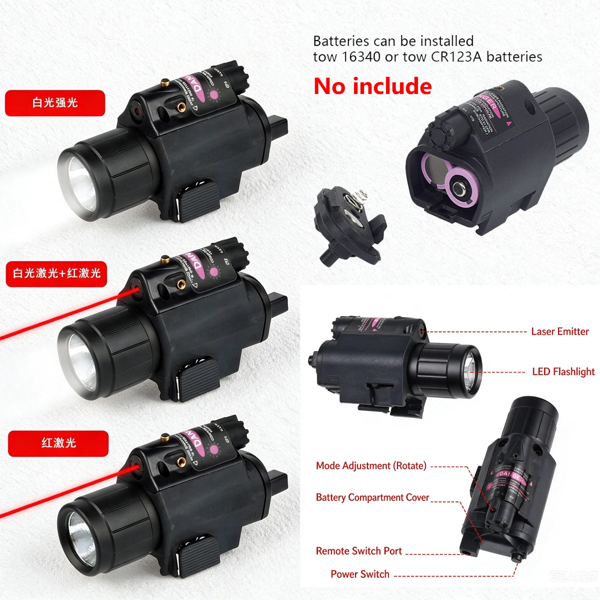 Linterna táctica con láser rojo y verde LED para Glock Picatinny - imagen 3