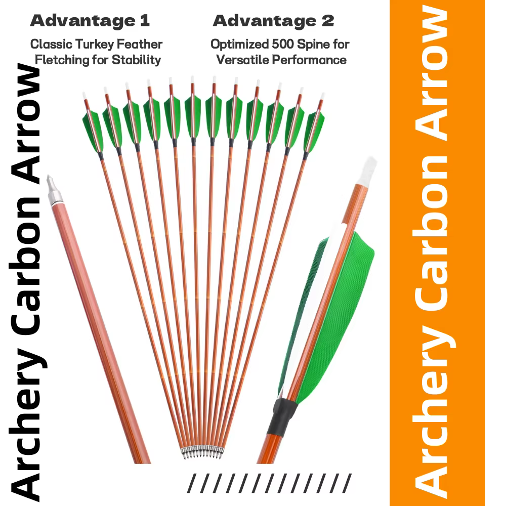 Flechas de carbono para arco compuesto y recurvo con plumas de pavo