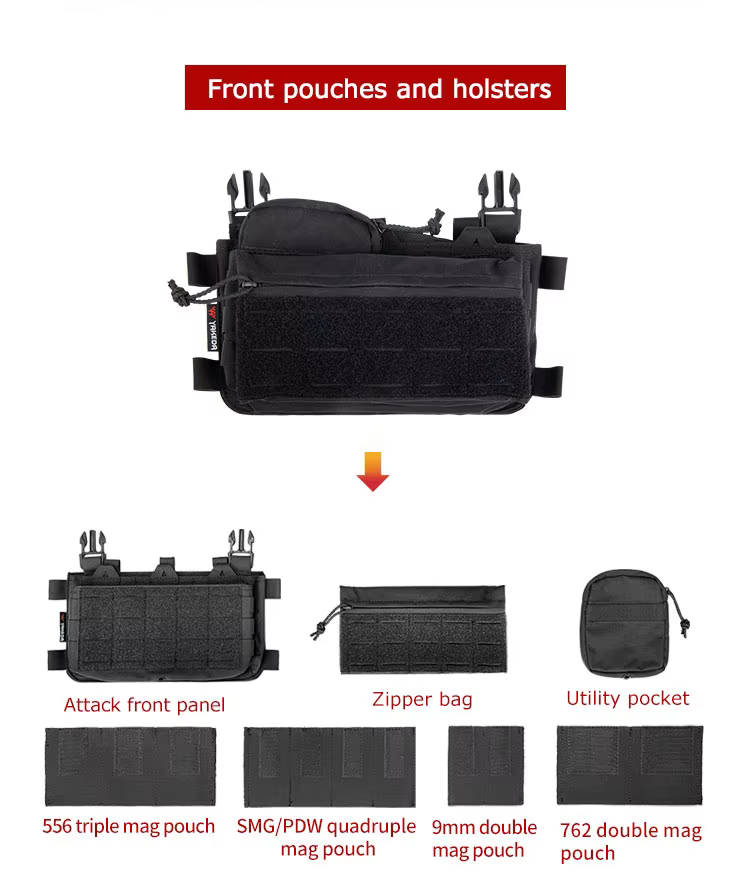Panel MOLLE lateral con accesorios de ejemplo instalados